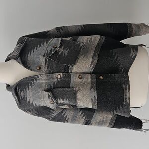 Shop Stevie‎ Oversized Southwestern Style Jacket With Fringe Size Small